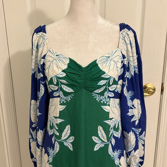 Farm Rio Soft Garden Linen Blend Puff Sleeve Mini Dress Floral Blue NWT Size XS - Picture 8 of 16